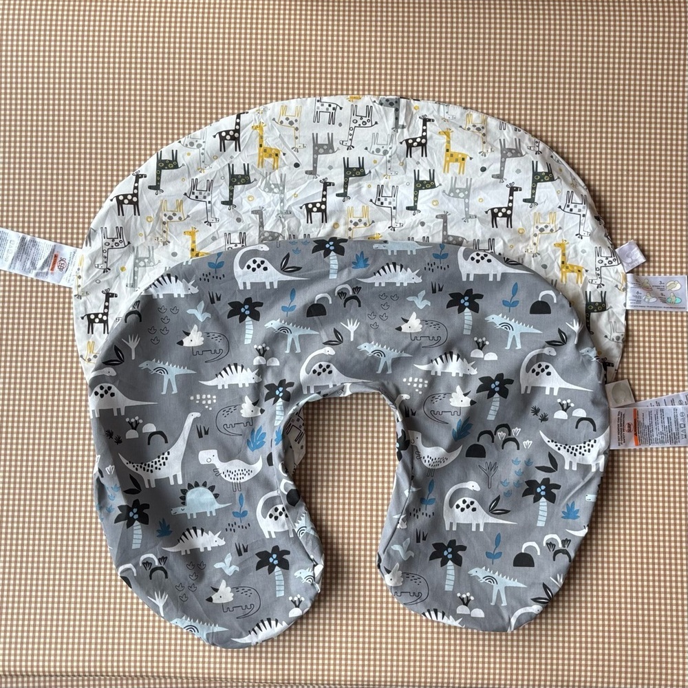 2 BOPPY Pillow COVERS ONLY! Dinosaur print / giraffe print tummy time nursing
